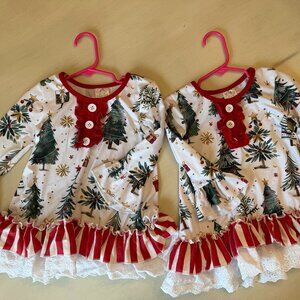Lot of 2 Twin Girl Christmas Dresses 1-2y